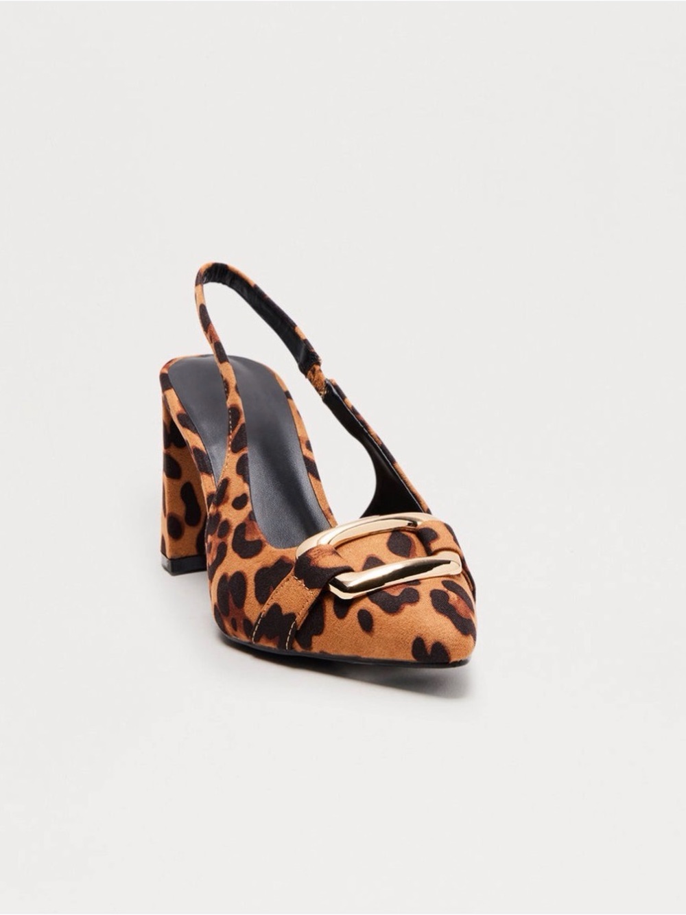 BAMBOO Leopard Print Slingback Block Heels in Tan and Black
